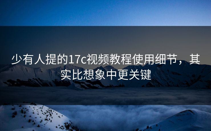 少有人提的17c视频教程使用细节,其实比想象中更关键