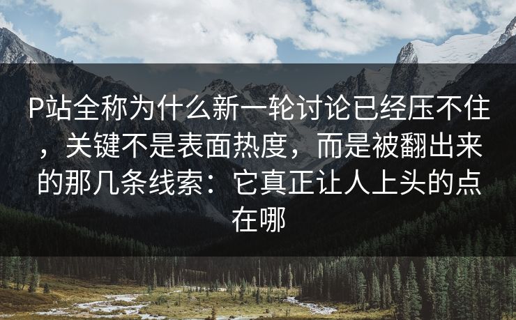 P站全称为什么新一轮讨论已经压不住,关键不是表面热度,而是被翻出来的那几条线索:它真正让人上头的点在哪