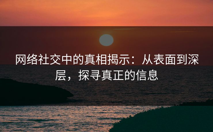 网络社交中的真相揭示：从表面到深层，探寻真正的信息