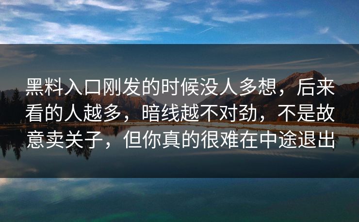 黑料入口刚发的时候没人多想，后来看的人越多，暗线越不对劲，不是故意卖关子，但你真的很难在中途退出