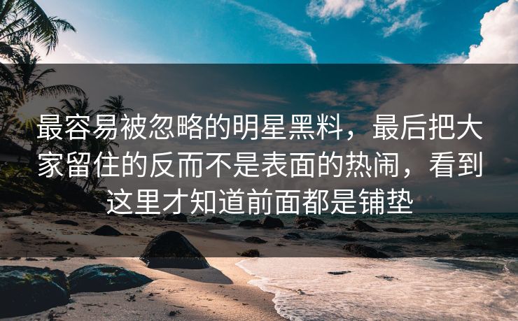 最容易被忽略的明星黑料，最后把大家留住的反而不是表面的热闹，看到这里才知道前面都是铺垫