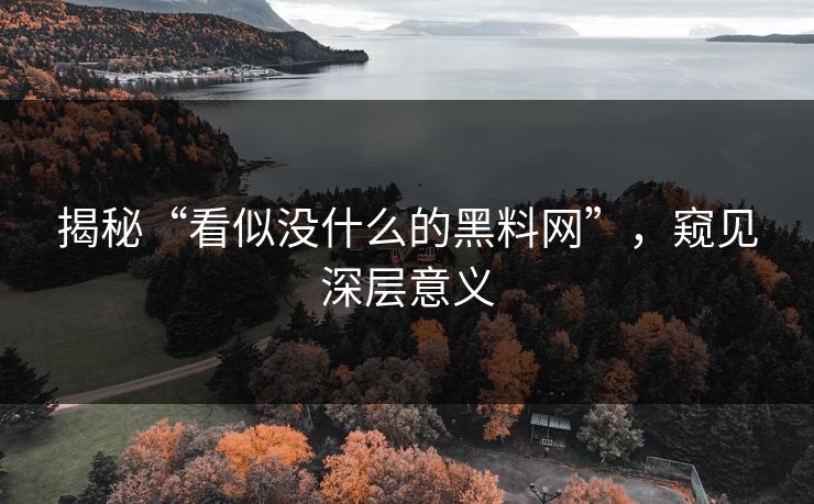 揭秘“看似没什么的黑料网”,窥见深层意义 揭秘“看似没什么的黑料网”,窥见深层意义