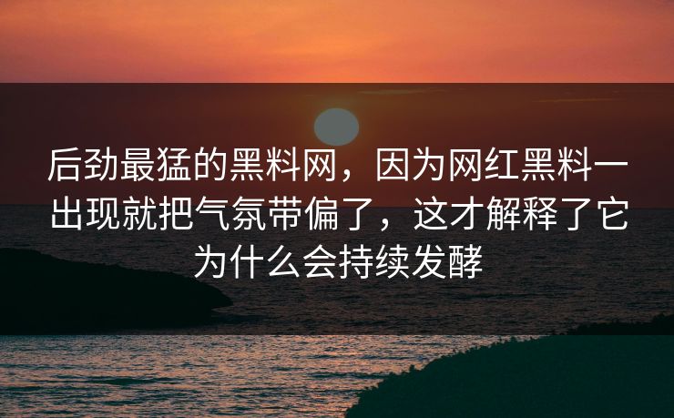 后劲最猛的黑料网,因为网红黑料一出现就把气氛带偏了,这才解释了它为什么会持续发酵